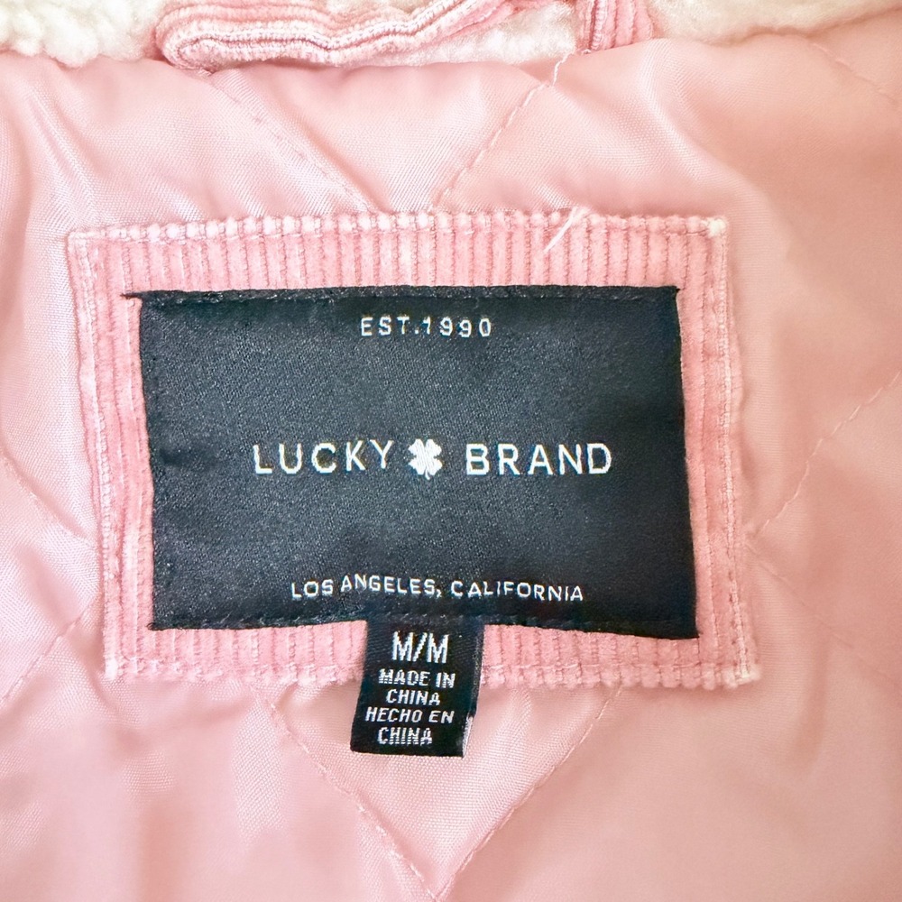 Lucky Brand Pink Corduroy Sherpa Collar Trucker Jacket Womens Medium M - Picture 8 of 11